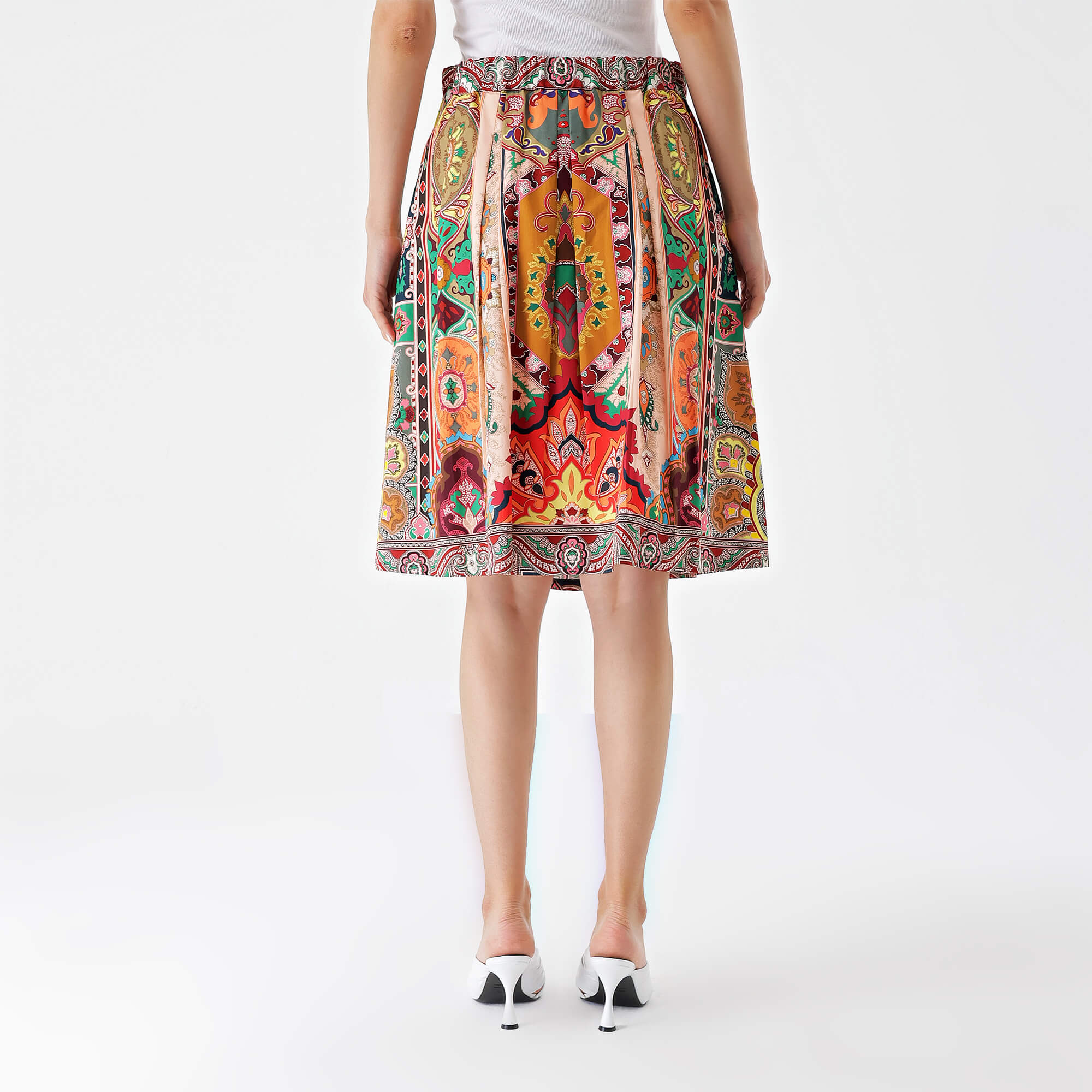 Etro-Multicolor Cotton Paisley Printed Pleated Skirt